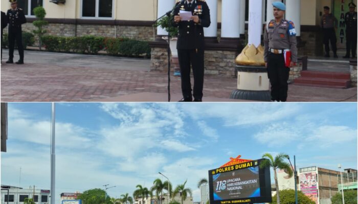 Kapolres Dumai AKBP Angga F. Herlambang SIK.SH Bertindak Sebagai IRUP Dalam Rangka Peringati Hari Kebangkitan Nasional Ke.118 Di Halaman Mapolres Dumai