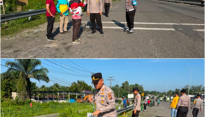 Polsek Bukit Kapur Perkuat Sinergi Tiga Pilar, Gotong Royong Massal Bersihkan Jalur Exit Tol Bukit Kapur