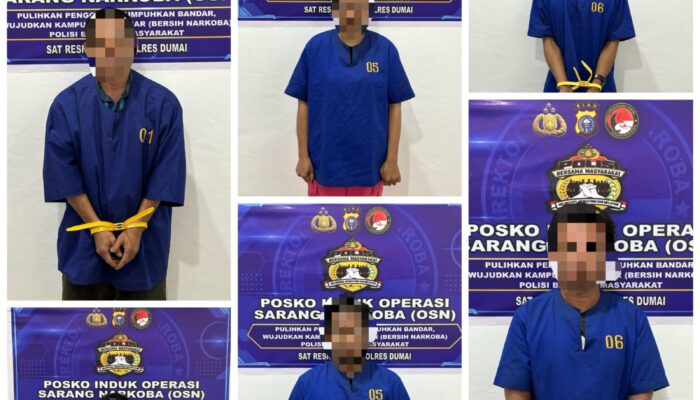 Polres Dumai BePolres Dumai Bersama Tim Gabungan Gelar Razia Sarang Narkoba, Enam Orang Positif Metamfetamina Diamankan